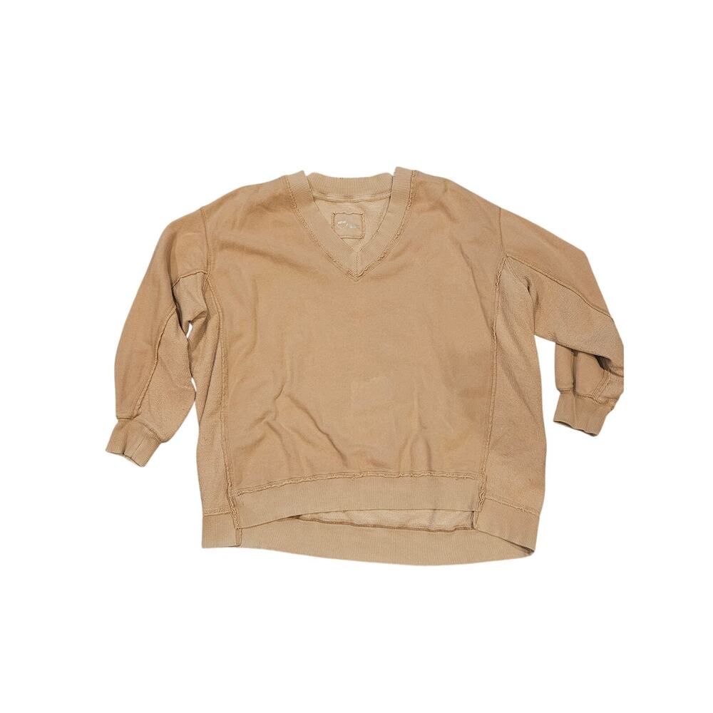 Aerie oversized v neck sweatshirt brown large boxy rib trim lounge comfort